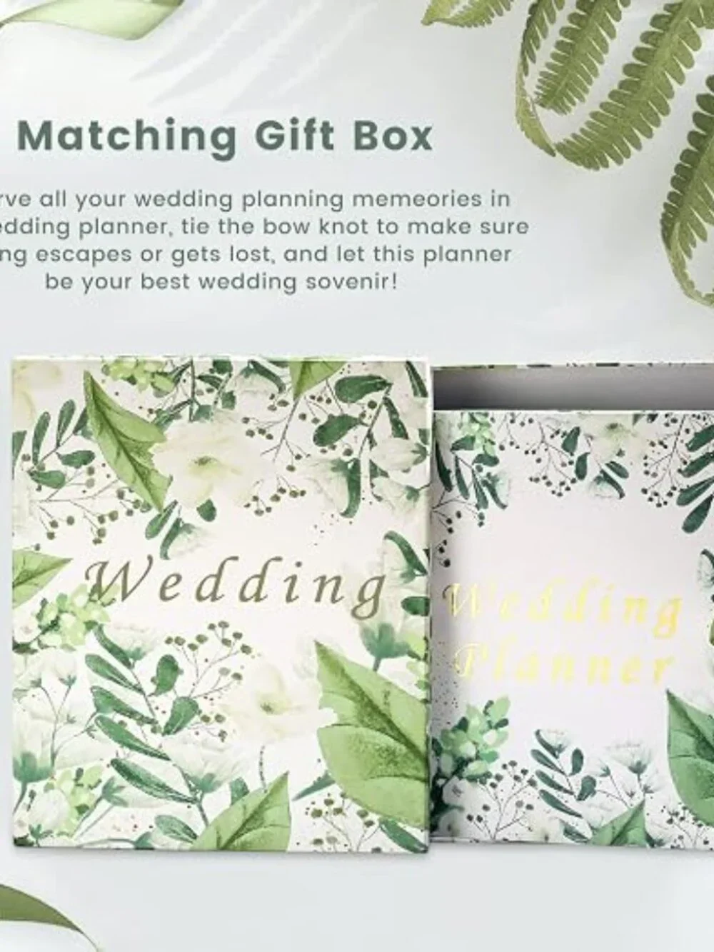 JueNi Wedding Planner Book Organizer Green Gold Leaves Bride Engagement Gift NIB